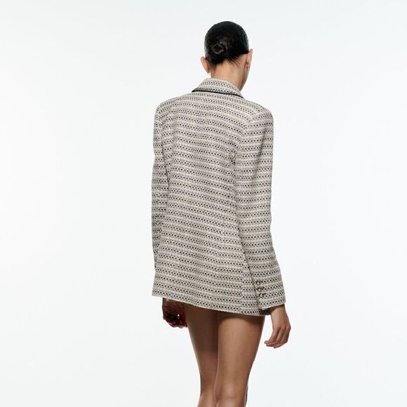 ZARA BLOGGERS FAV TEXTURED SAND AND BLUE BLAZER NWT chanelish style - Picture 10 of 13